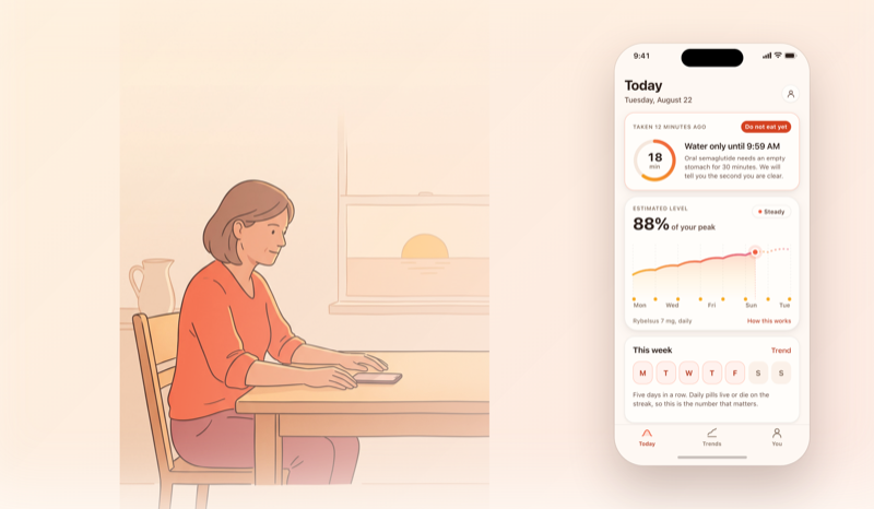 Wegovy tablets on an iPhone, showing where the dose sits today